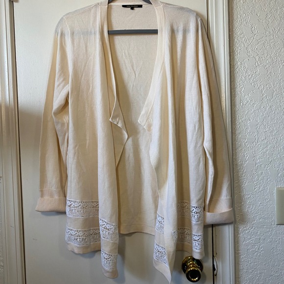 Kobi Halperin Lace Trim Wool Womens Cardigan Open Front Cream